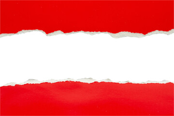 Red ripped paper torn edges strips isolated on black background