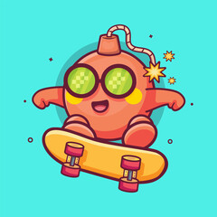 cool round bomb character mascot playing skateboard isolated cartoon