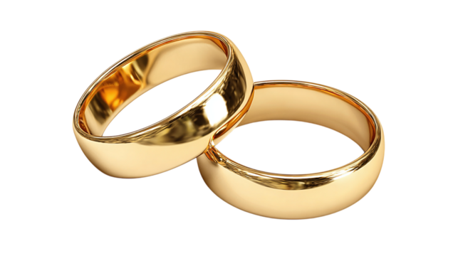 Pair of golden wedding rings side by side, love and marriage concept, isolated on tranparent background  - Powered by Adobe