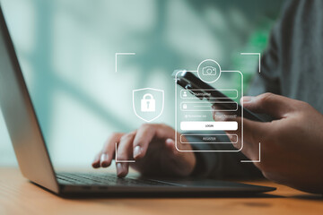 Close-up of two-factor authentication login screen on mobile and laptop. Concept of user security, identity verification, and online business access protection.