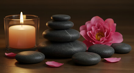 Serene Spa Scene with Zen Stones and Lotus Flower







