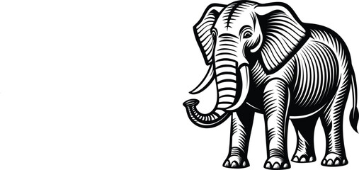 Fototapeta premium Woodcut Style Elephant Illustration Vector Design with Black and White Elements