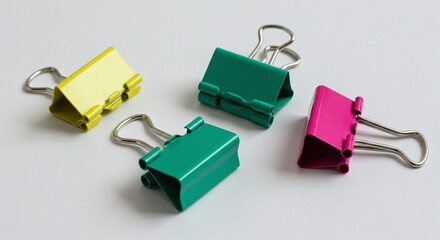 Colorful Binder Clips on White Surface in Office or Stationery Setting