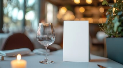 blank luxurious menu page with blurred candlelit restaurant background, elegant and sophisticated