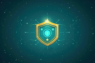 Fototapeta premium flat design shield encrypting data with glowing locks gold and teal on shield .