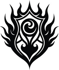 Obraz premium Flame Rune Tribal Shield vector silhouette