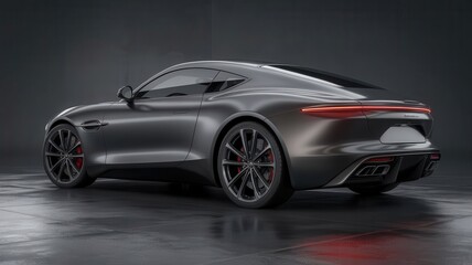 Fototapeta premium Sleek and powerful dark silver sportscar captured in a studio setting