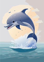 Flat Vector Illustration of a Playful Dolphin