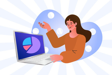 Businesswoman interacting with a holographic dashboard. Concept of data analysis, virtual reality, and future technology in business.