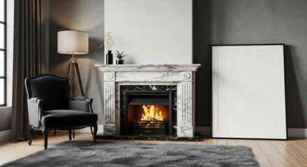 Elegant living room with marble fireplace and armchair