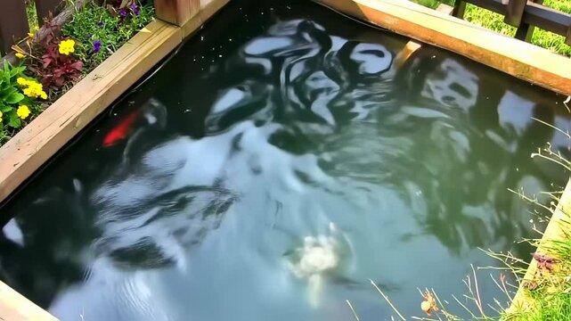 Water feature with koi fish