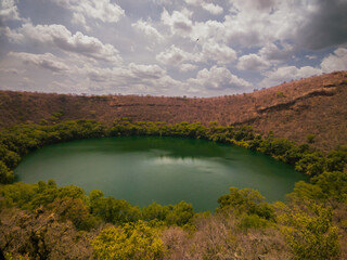 Scenary of a volcanic pond. Los espinos crater, Michoacan.