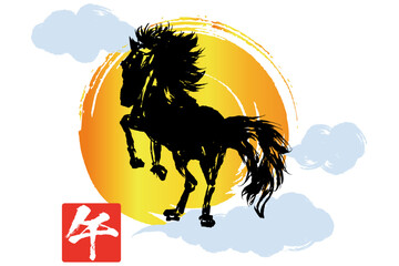 午年の年賀状に使える和風素材のベクターイラスト