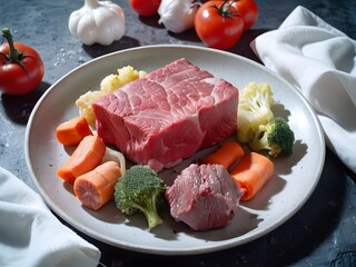 Raw Beef Fillet with Fresh Vegetables A Culinary Preparation of Nutritious Healthy Meat