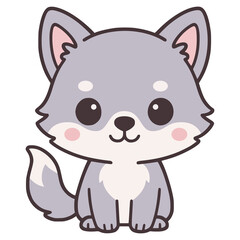 cute chibi wolf cartoon character flat color vector illustration template design