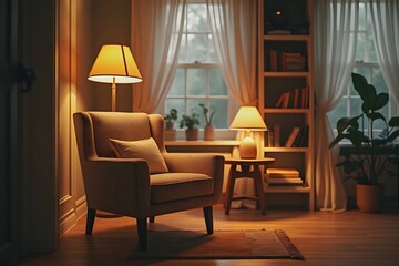 Cozy Reading Nook with Armchair, Books, and Natural Light