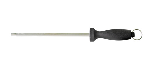 A sharpening steel or honing steel with black handle isolated with clipping path in png file format
