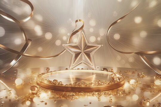 Radiant stage with celestial star and golden accents for premium showcase - Powered by Adobe