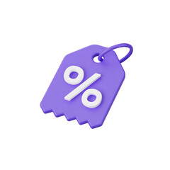 Purple Percentage Tag 3D Render for Sales and Discounts on transparent background