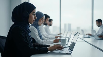 Focused Teamwork: Diverse Call Center Agents Working Diligently - Powered by Adobe