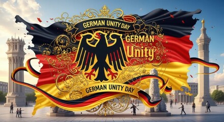 German Unity Day Celebration with National Flag and Festive Atmosphere