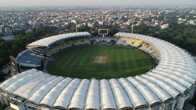 Aerial View of JSCA International Stadium: A Modern Cricket Arena in Ranchi, India - Powered by Adobe
