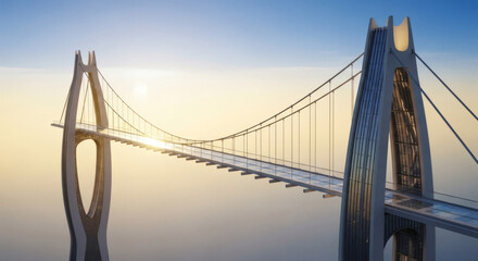Obraz premium Futuristic Glass Suspension Bridge with Sleek Arched Towers.