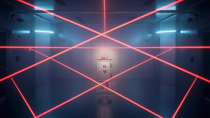 Futuristic High Security Vault Protected by a Complex Red Laser Beam Grid