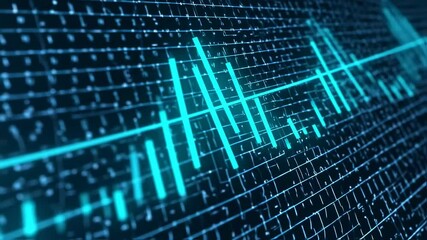 Dynamic Audio Waveform Visualization on Grid Background - Tech Data Display - Powered by Adobe