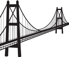 Obraz premium Suspension Bridge Silhouette Vector IllustrationUrban Bridge Icon Design for Architecture or Travel ThemesSilhouette of a City Bridge Isolated on WhiteVector Bridge Silhouette for Skyline or Tra
