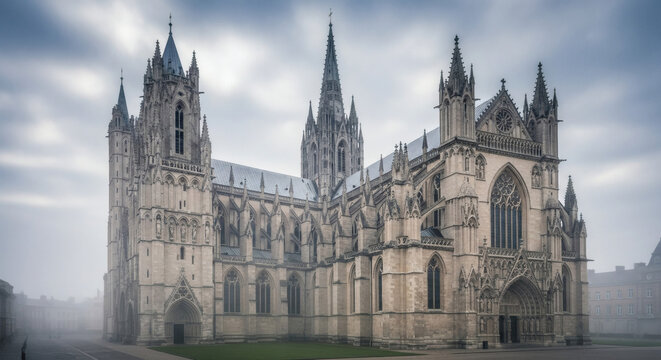 Majestic Gothic Cathedral with Intricate Architectural Details and Spire.