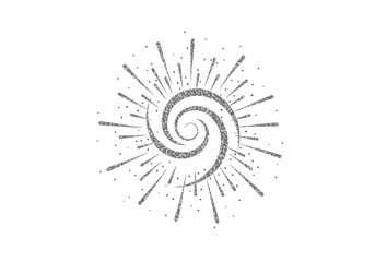 Fototapeta premium Sparkling silver spiral sunburst with rays and dots isolated on transparent background