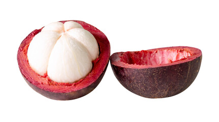 One ripe peeled mangosteen isolated with clipping path in png file format