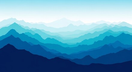 A calming vista featuring layered mountains rendered in varying shades of peaceful, cool blues