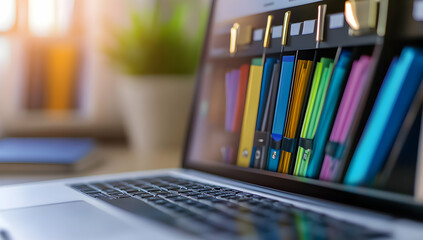 Laptop displaying colorful files