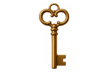 Golden vintage key with intricate design, symbolizing unlocking secrets against transparent backdrop