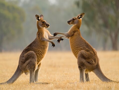 Mother Kangaroo wildlife images Joey in Pouch on Green Grass in Australia