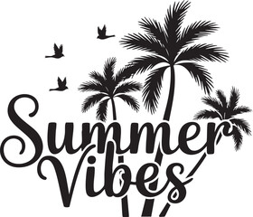 Naklejka premium Summer Vibes Palm Trees, Birds, and Tropical Escape Illustration