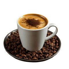 Obraz premium Steaming Coffee Cup with Roasted Beans - Transparent PNG for Easy Integration