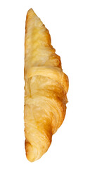 Side view of single brown or golden croissant isolated with clipping path in png file format