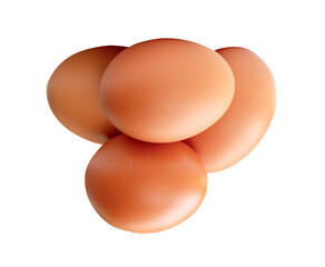 Four brown chicken eggs in stack isolated on white background with clipping path in png file format