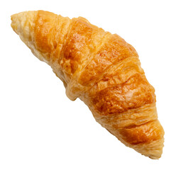 Side view of single brown or golden croissant isolated with clipping path in png file format