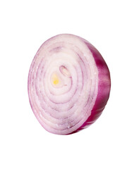 Fresh peeled red or purple onion bulb in half isolated on white background with clipping path