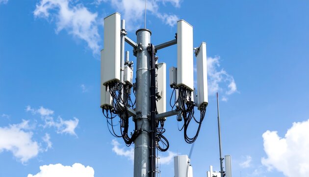 Modern Cellular Tower Reaching for the Sky with Data Transmission Concept.