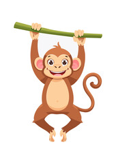 Flat Vector Illustration of a Cute Cartoon Monkey