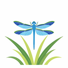 Vibrant Blue Dragonfly Amongst Lush Green Grass