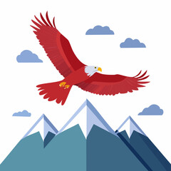 Majestic Red Eagle Soaring Above Mountain Peaks and Clouds