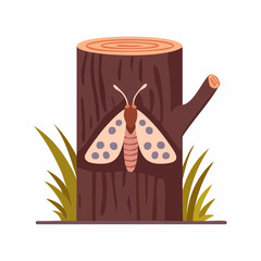 A Detailed Illustration of a Moth Resting on a Tree Stump