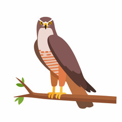 Stylized Hawk Perched on Branch with Detailed Feather Patterns