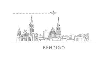 Fototapeta premium Bendigo Skyline Silhouette with Travel, and Airplane.
